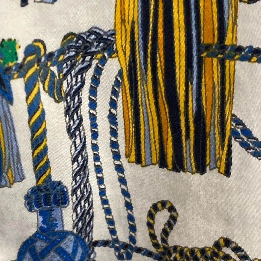 Tommy Hilfiger Blue & Gold Tassel Pattern Button Long Sleeve Up Shirt Old Money